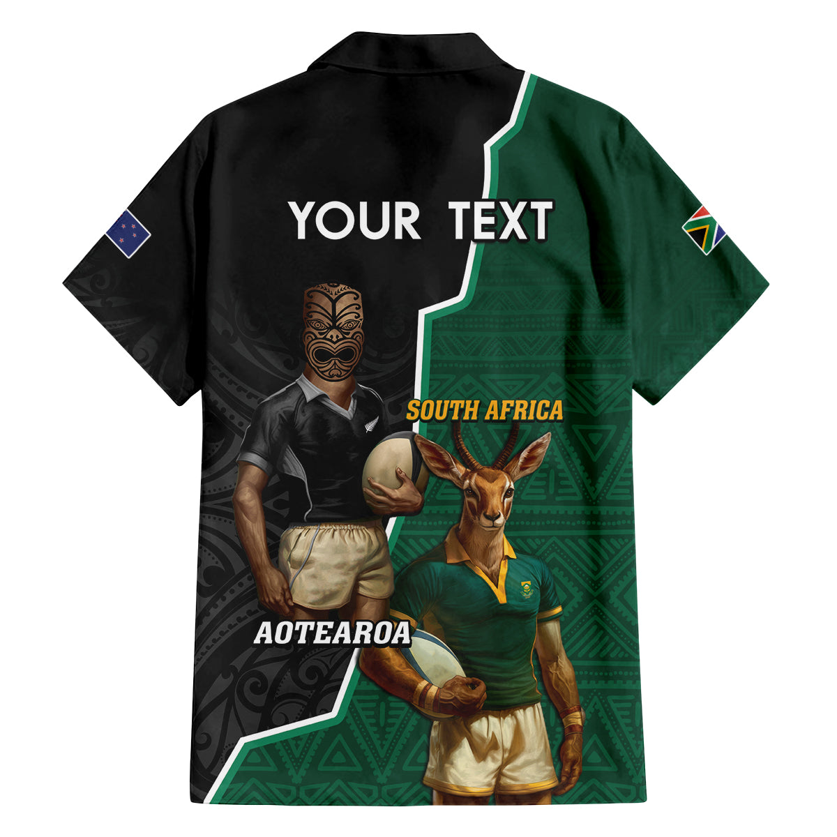 Personalised New Zealand And South Africa Rugby Family Matching Tank Maxi Dress and Hawaiian Shirt 2024 All Black Springboks Mascots Together LT14 - Polynesian Pride