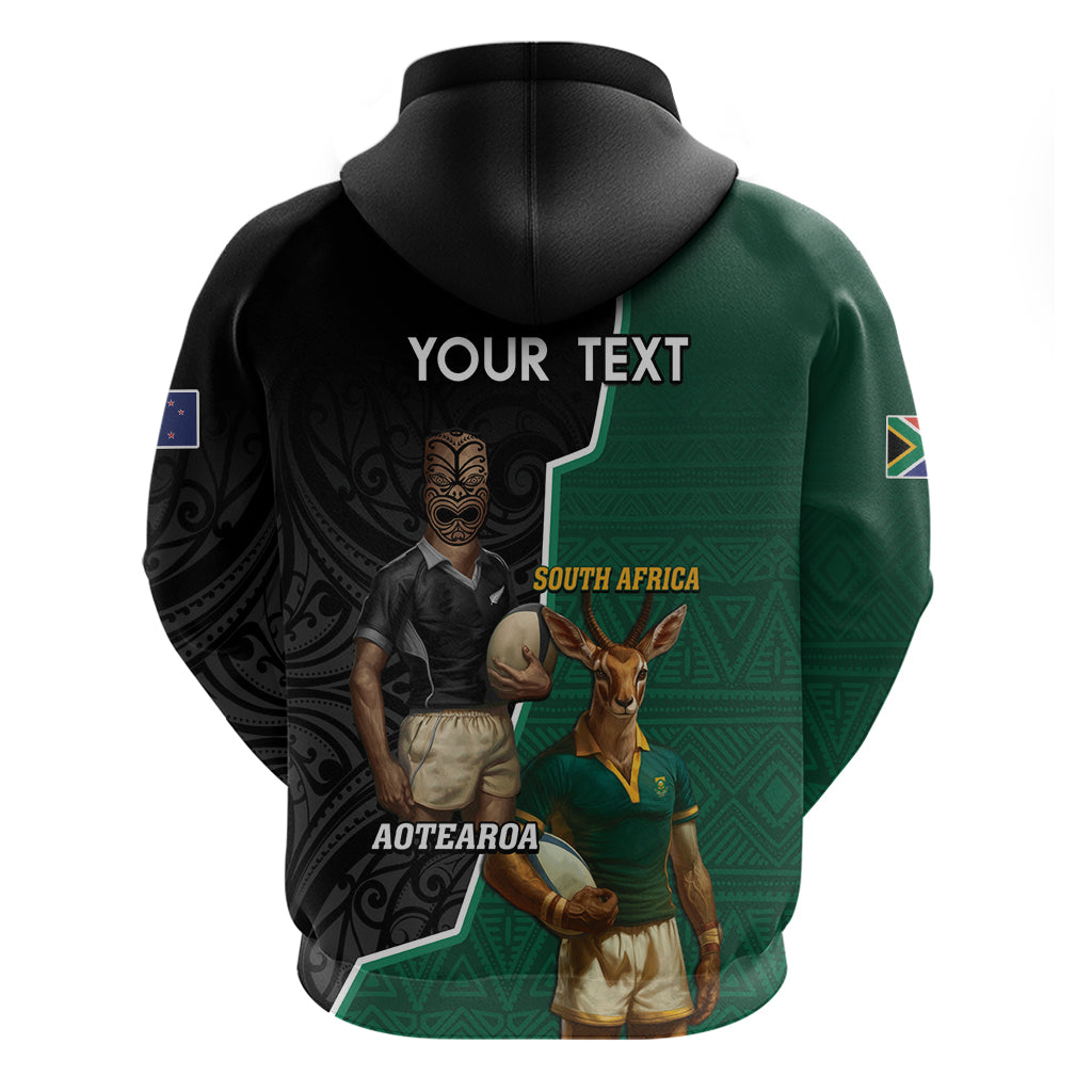 Personalised New Zealand And South Africa Rugby Hoodie 2024 All Black Springboks Mascots Together LT14 - Polynesian Pride