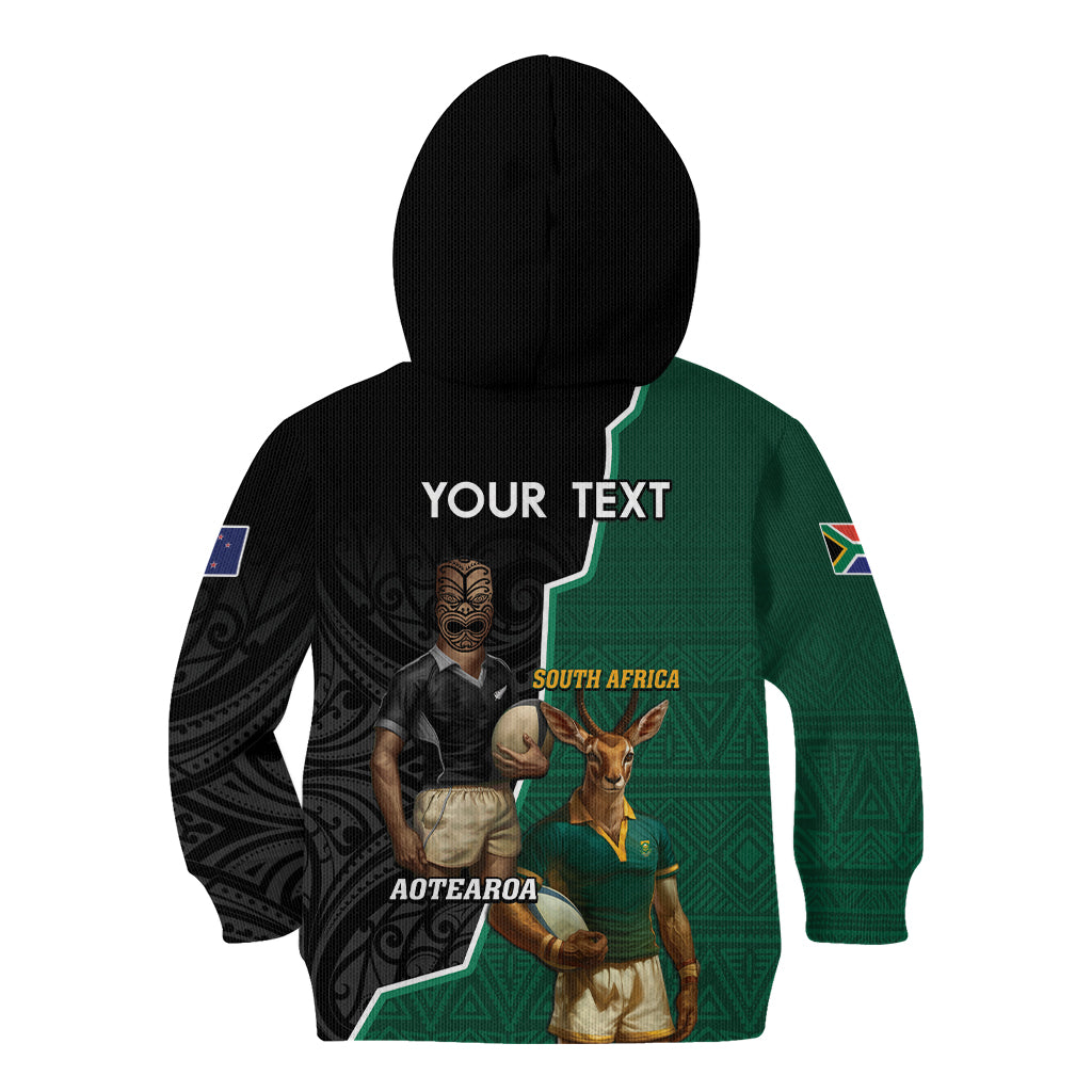 Personalised New Zealand And South Africa Rugby Kid Hoodie 2024 All Black Springboks Mascots Together LT14 - Polynesian Pride