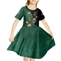 Personalised New Zealand And South Africa Rugby Kid Short Sleeve Dress 2024 All Black Springboks Mascots Together LT14 - Polynesian Pride