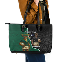 Personalised New Zealand And South Africa Rugby Leather Tote Bag 2024 All Black Springboks Mascots Together LT14 - Polynesian Pride