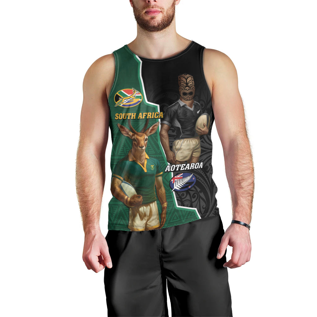 Personalised New Zealand And South Africa Rugby Men Tank Top 2024 All Black Springboks Mascots Together LT14 - Polynesian Pride
