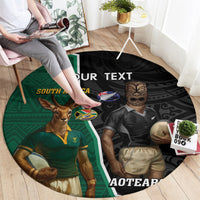 Personalised New Zealand And South Africa Rugby Round Carpet 2024 All Black Springboks Mascots Together LT14 - Polynesian Pride