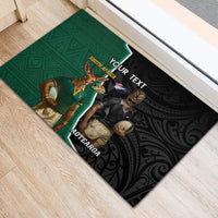 Personalised New Zealand And South Africa Rugby Rubber Doormat 2024 All Black Springboks Mascots Together LT14 - Polynesian Pride