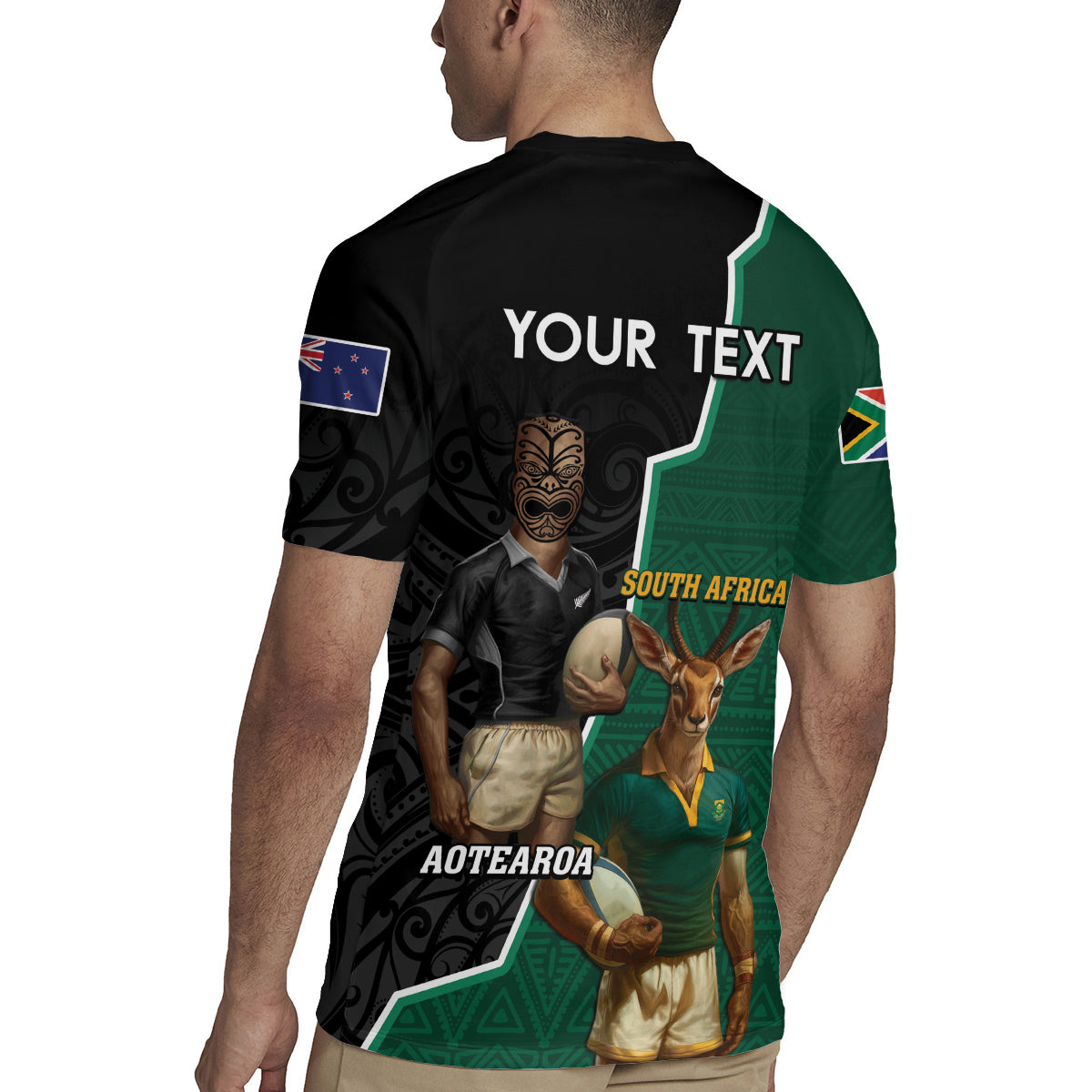 Personalised New Zealand And South Africa Rugby Rugby Jersey 2024 All Black Springboks Mascots Together LT14 - Polynesian Pride