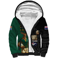 Personalised New Zealand And South Africa Rugby Sherpa Hoodie 2024 All Black Springboks Mascots Together LT14 Unisex Green - Polynesian Pride