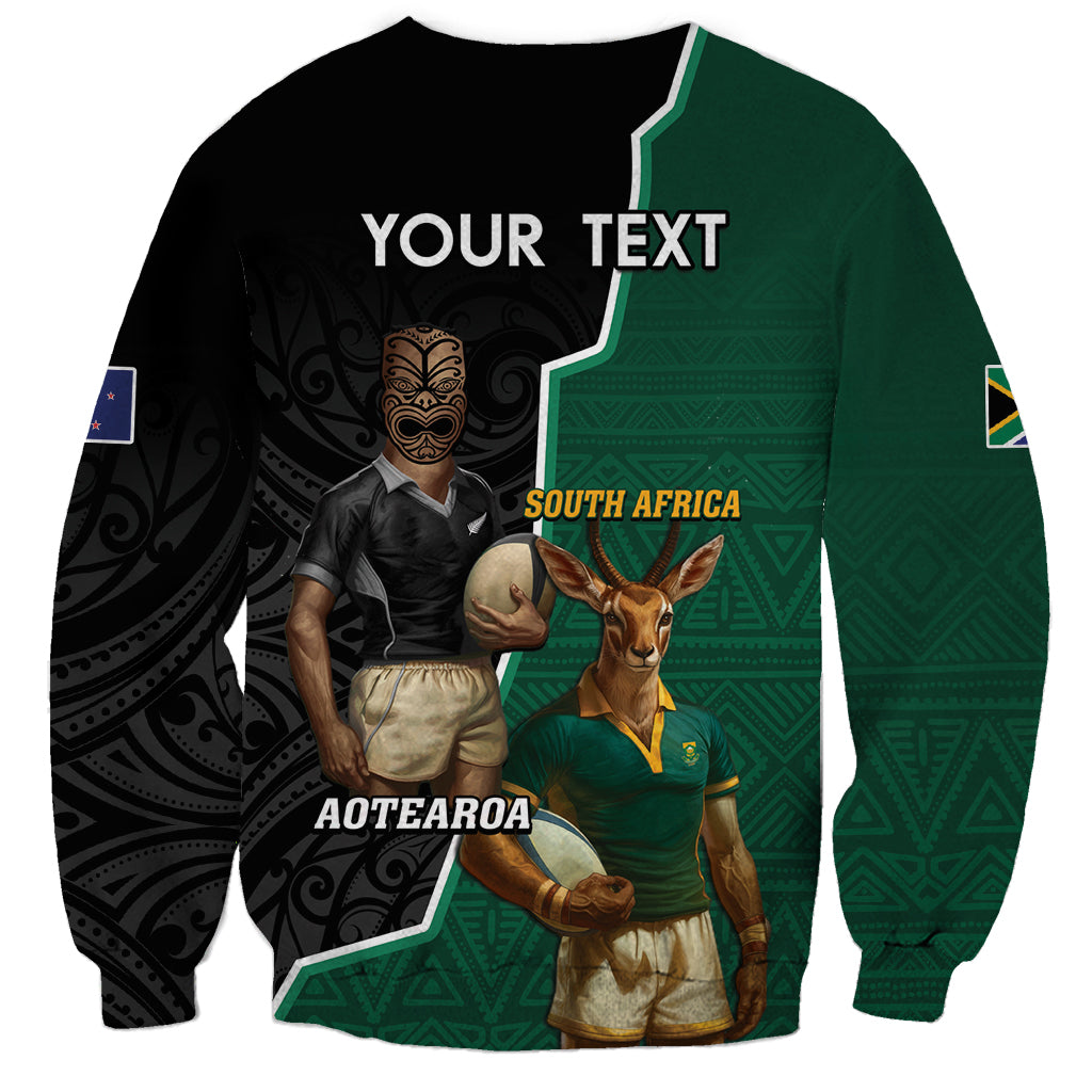 Personalised New Zealand And South Africa Rugby Sweatshirt 2024 All Black Springboks Mascots Together LT14 - Polynesian Pride