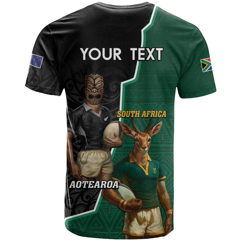 Personalised New Zealand And South Africa Rugby T Shirt 2024 All Black Springboks Mascots Together LT14 - Polynesian Pride