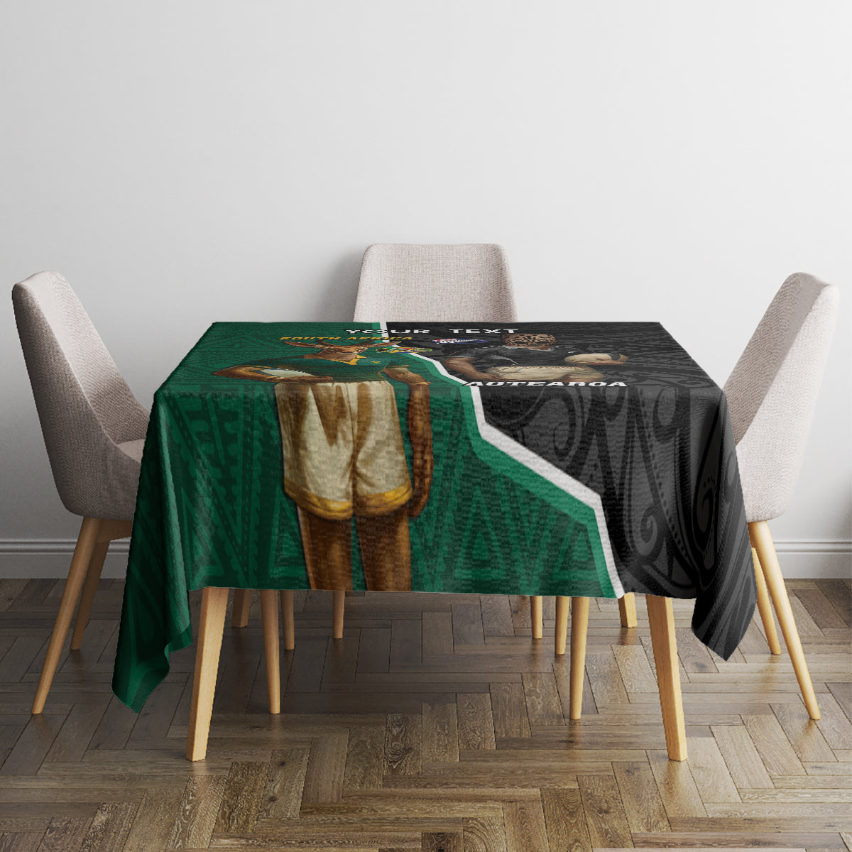 Personalised New Zealand And South Africa Rugby Tablecloth 2024 All Black Springboks Mascots Together LT14 - Polynesian Pride