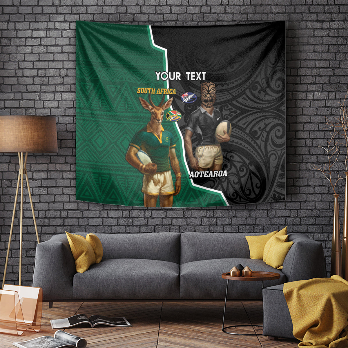 Personalised New Zealand And South Africa Rugby Tapestry 2024 All Black Springboks Mascots Together LT14 - Polynesian Pride