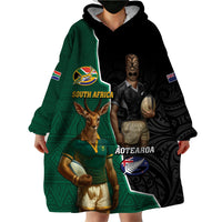Personalised New Zealand And South Africa Rugby Wearable Blanket Hoodie 2024 All Black Springboks Mascots Together LT14 - Polynesian Pride
