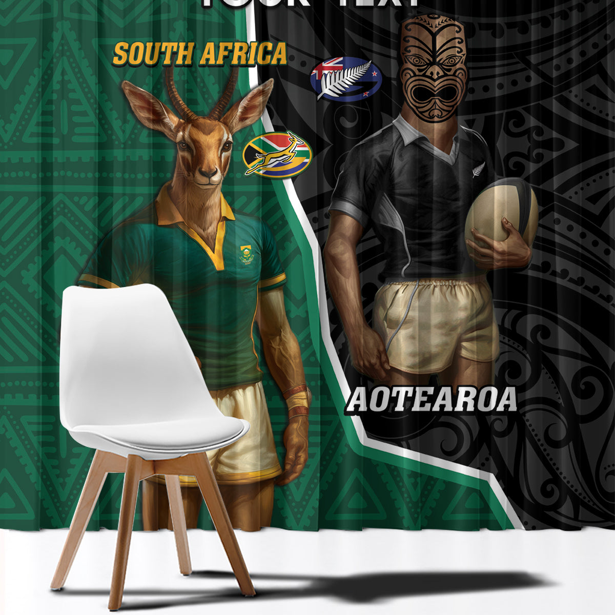 Personalised New Zealand And South Africa Rugby Window Curtain 2024 All Black Springboks Mascots Together LT14 - Polynesian Pride