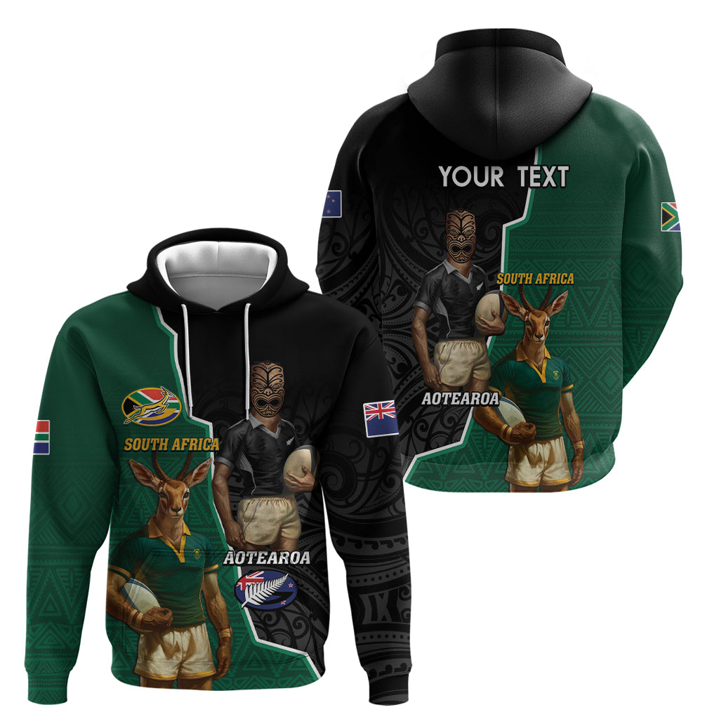 Personalised New Zealand And South Africa Rugby Zip Hoodie 2024 All Black Springboks Mascots Together LT14 - Polynesian Pride