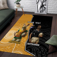 Personalised New Zealand And Australia Rugby Area Rug 2024 All Black Wallabies Mascots Together LT14 Black - Polynesian Pride