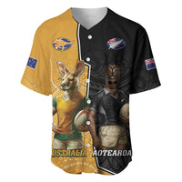 Personalised New Zealand And Australia Rugby Baseball Jersey 2024 All Black Wallabies Mascots Together LT14 Black - Polynesian Pride