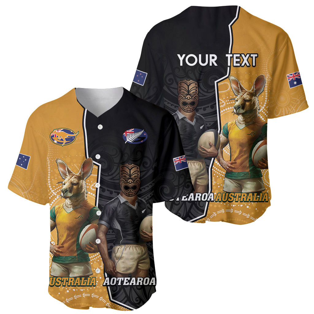 Personalised New Zealand And Australia Rugby Baseball Jersey 2024 All Black Wallabies Mascots Together LT14 - Polynesian Pride