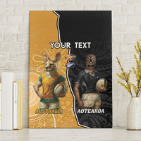 Personalised New Zealand And Australia Rugby Canvas Wall Art 2024 All Black Wallabies Mascots Together LT14 Without Frame Black - Polynesian Pride