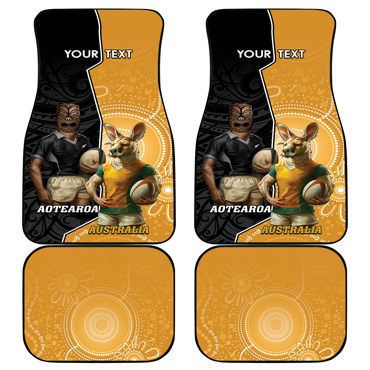 Personalised New Zealand And Australia Rugby Car Mats 2024 All Black Wallabies Mascots Together LT14 - Polynesian Pride