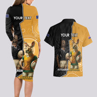 Personalised New Zealand And Australia Rugby Couples Matching Long Sleeve Bodycon Dress and Hawaiian Shirt 2024 All Black Wallabies Mascots Together LT14 - Polynesian Pride