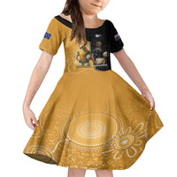 Personalised New Zealand And Australia Rugby Family Matching Puletasi and Hawaiian Shirt 2024 All Black Wallabies Mascots Together LT14 Daughter's Dress Black - Polynesian Pride