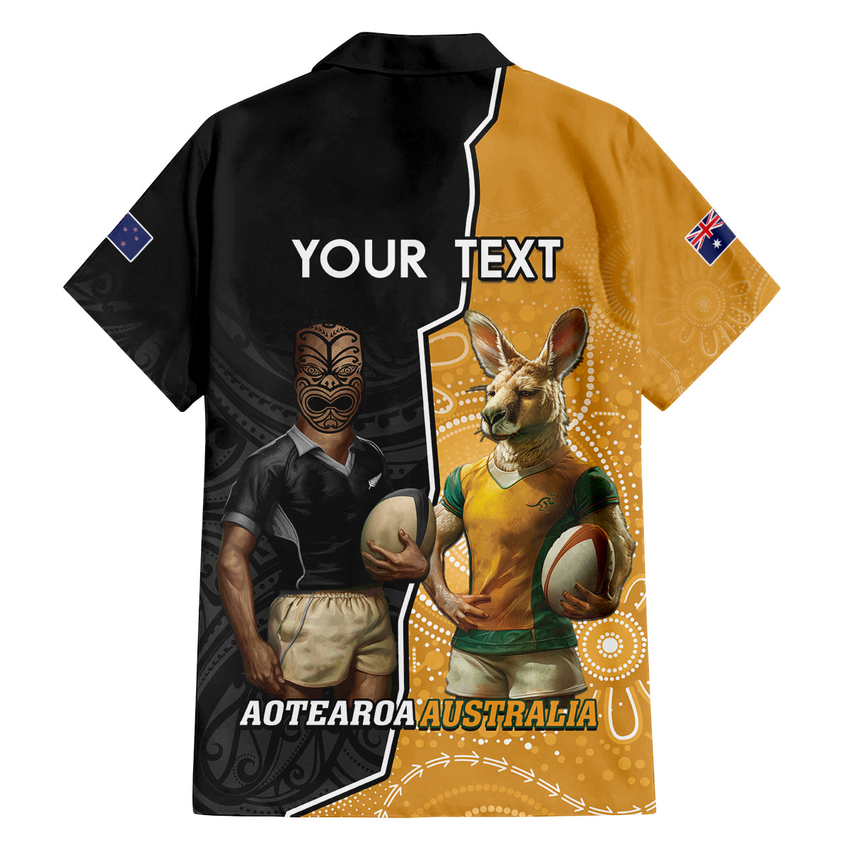 Personalised New Zealand And Australia Rugby Family Matching Puletasi and Hawaiian Shirt 2024 All Black Wallabies Mascots Together LT14 - Polynesian Pride