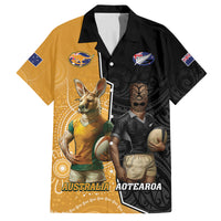 Personalised New Zealand And Australia Rugby Family Matching Tank Maxi Dress and Hawaiian Shirt 2024 All Black Wallabies Mascots Together LT14 Dad's Shirt - Short Sleeve Black - Polynesian Pride