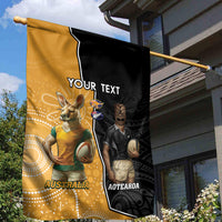 Personalised New Zealand And Australia Rugby Garden Flag 2024 All Black Wallabies Mascots Together LT14 - Polynesian Pride