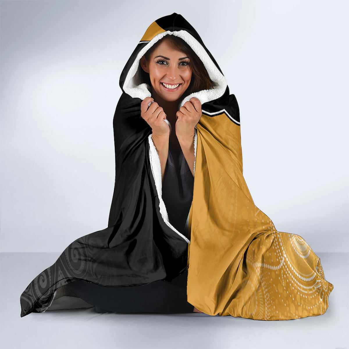 Personalised New Zealand And Australia Rugby Hooded Blanket 2024 All Black Wallabies Mascots Together LT14 - Polynesian Pride