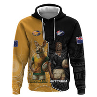 Personalised New Zealand And Australia Rugby Hoodie 2024 All Black Wallabies Mascots Together LT14 Pullover Hoodie Black - Polynesian Pride