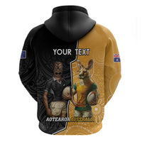 Personalised New Zealand And Australia Rugby Hoodie 2024 All Black Wallabies Mascots Together LT14 - Polynesian Pride