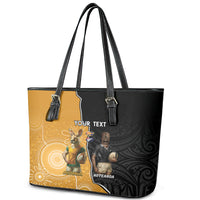 Personalised New Zealand And Australia Rugby Leather Tote Bag 2024 All Black Wallabies Mascots Together LT14 - Polynesian Pride