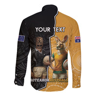 Personalised New Zealand And Australia Rugby Long Sleeve Button Shirt 2024 All Black Wallabies Mascots Together LT14 - Polynesian Pride