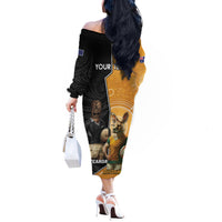 Personalised New Zealand And Australia Rugby Off The Shoulder Long Sleeve Dress 2024 All Black Wallabies Mascots Together LT14 - Polynesian Pride