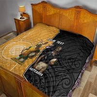Personalised New Zealand And Australia Rugby Quilt 2024 All Black Wallabies Mascots Together LT14 - Polynesian Pride