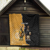 Personalised New Zealand And Australia Rugby Quilt 2024 All Black Wallabies Mascots Together LT14 - Polynesian Pride