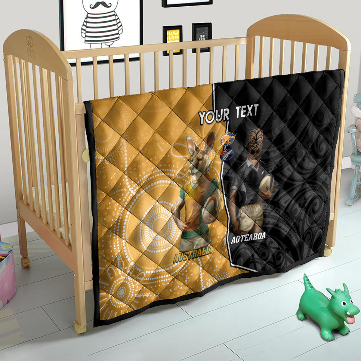 Personalised New Zealand And Australia Rugby Quilt 2024 All Black Wallabies Mascots Together LT14 - Polynesian Pride