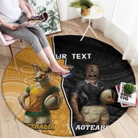 Personalised New Zealand And Australia Rugby Round Carpet 2024 All Black Wallabies Mascots Together LT14 - Polynesian Pride