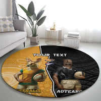 Personalised New Zealand And Australia Rugby Round Carpet 2024 All Black Wallabies Mascots Together LT14 - Polynesian Pride