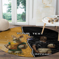 Personalised New Zealand And Australia Rugby Round Carpet 2024 All Black Wallabies Mascots Together LT14 - Polynesian Pride
