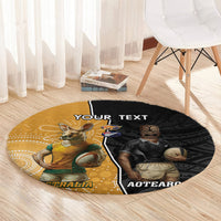 Personalised New Zealand And Australia Rugby Round Carpet 2024 All Black Wallabies Mascots Together LT14 - Polynesian Pride