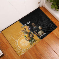 Personalised New Zealand And Australia Rugby Rubber Doormat 2024 All Black Wallabies Mascots Together LT14 Black - Polynesian Pride