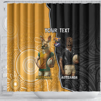 Personalised New Zealand And Australia Rugby Shower Curtain 2024 All Black Wallabies Mascots Together LT14 - Polynesian Pride