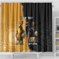 Personalised New Zealand And Australia Rugby Shower Curtain 2024 All Black Wallabies Mascots Together LT14 - Polynesian Pride