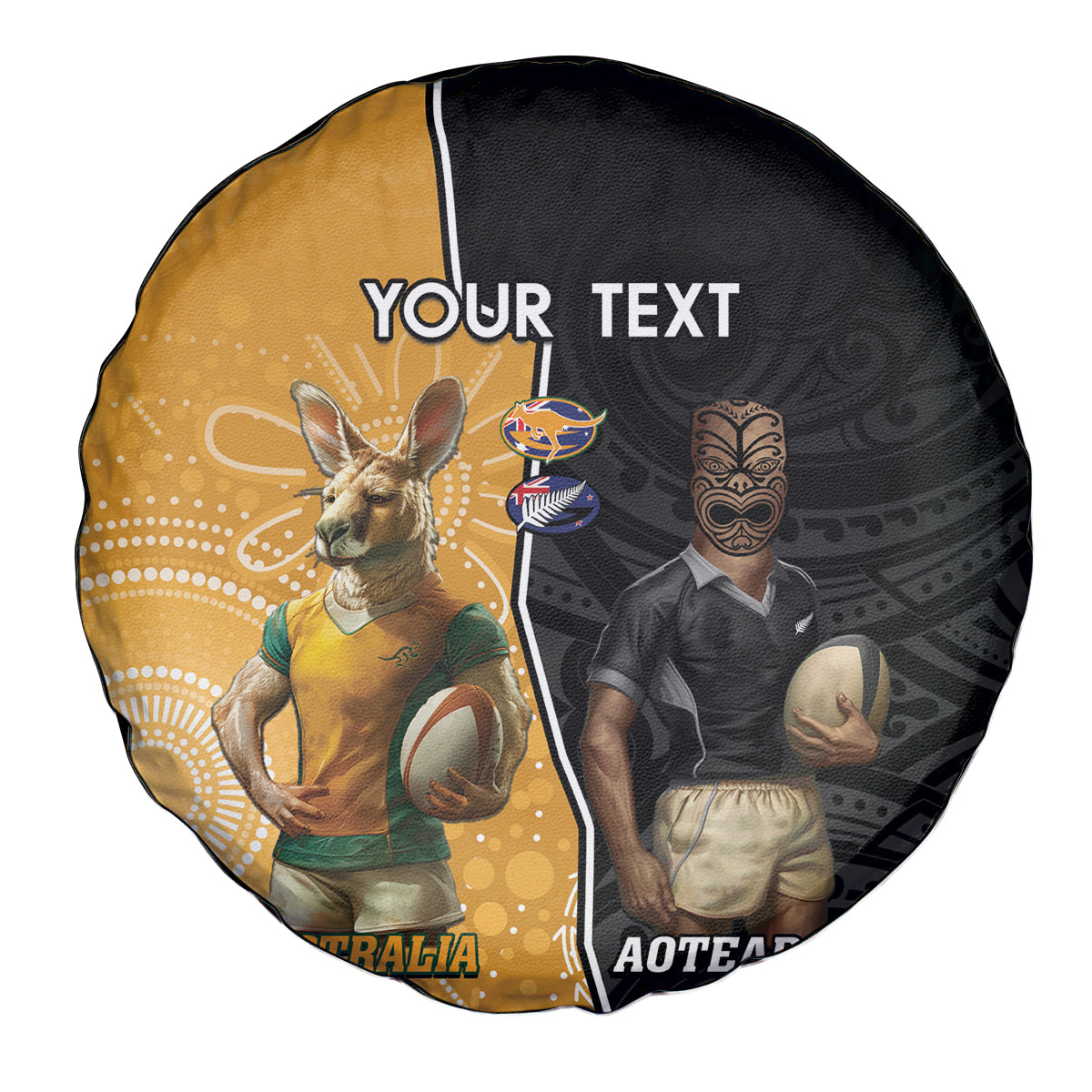 Personalised New Zealand And Australia Rugby Spare Tire Cover 2024 All Black Wallabies Mascots Together LT14 - Polynesian Pride