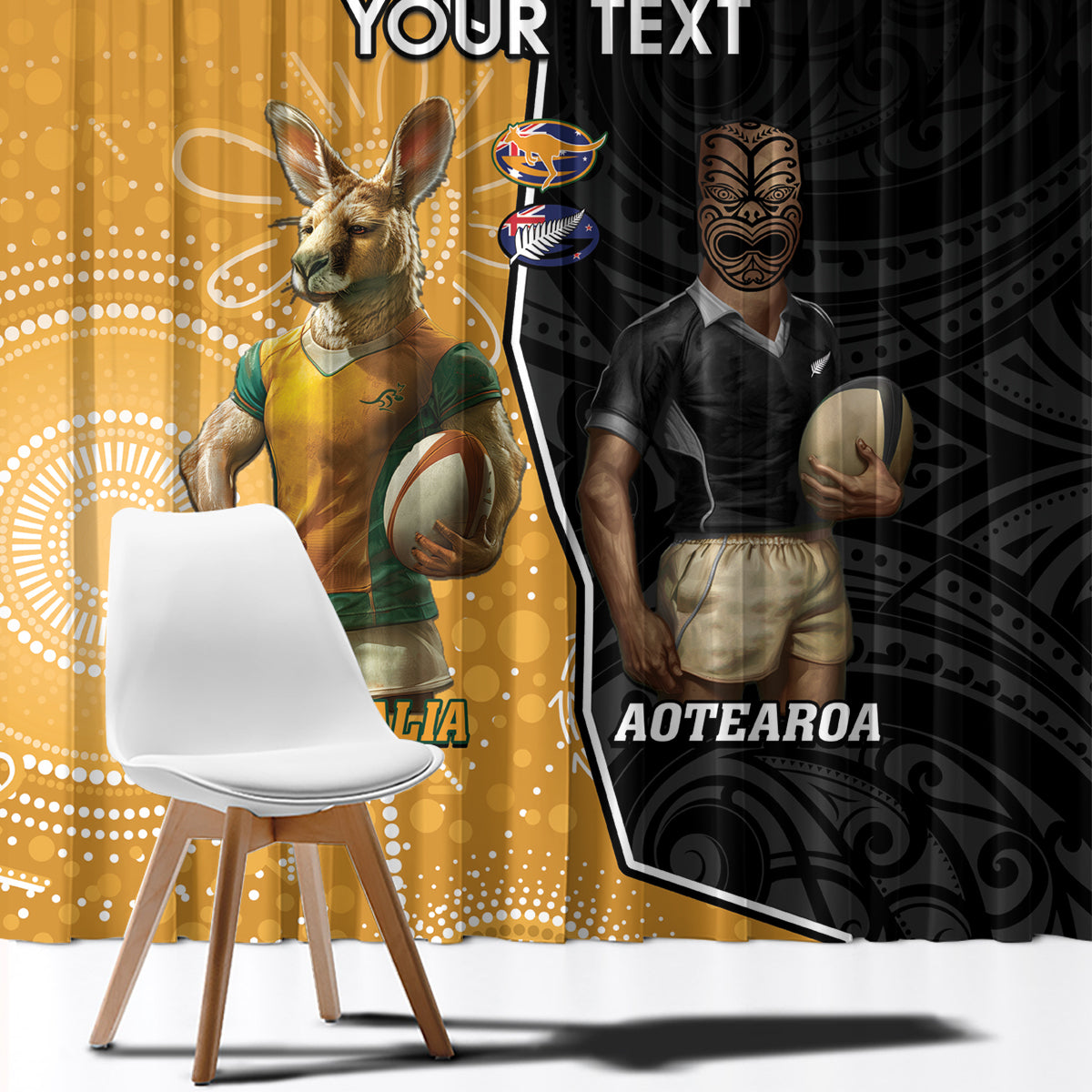 Personalised New Zealand And Australia Rugby Window Curtain 2024 All Black Wallabies Mascots Together LT14 - Polynesian Pride