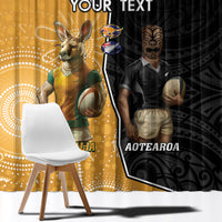 Personalised New Zealand And Australia Rugby Window Curtain 2024 All Black Wallabies Mascots Together LT14 - Polynesian Pride
