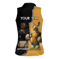 Personalised New Zealand And Australia Rugby Women Sleeveless Polo Shirt 2024 All Black Wallabies Mascots Together LT14 - Polynesian Pride