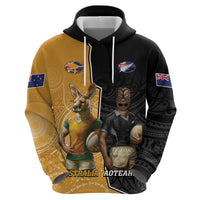 Personalised New Zealand And Australia Rugby Zip Hoodie 2024 All Black Wallabies Mascots Together LT14 - Polynesian Pride