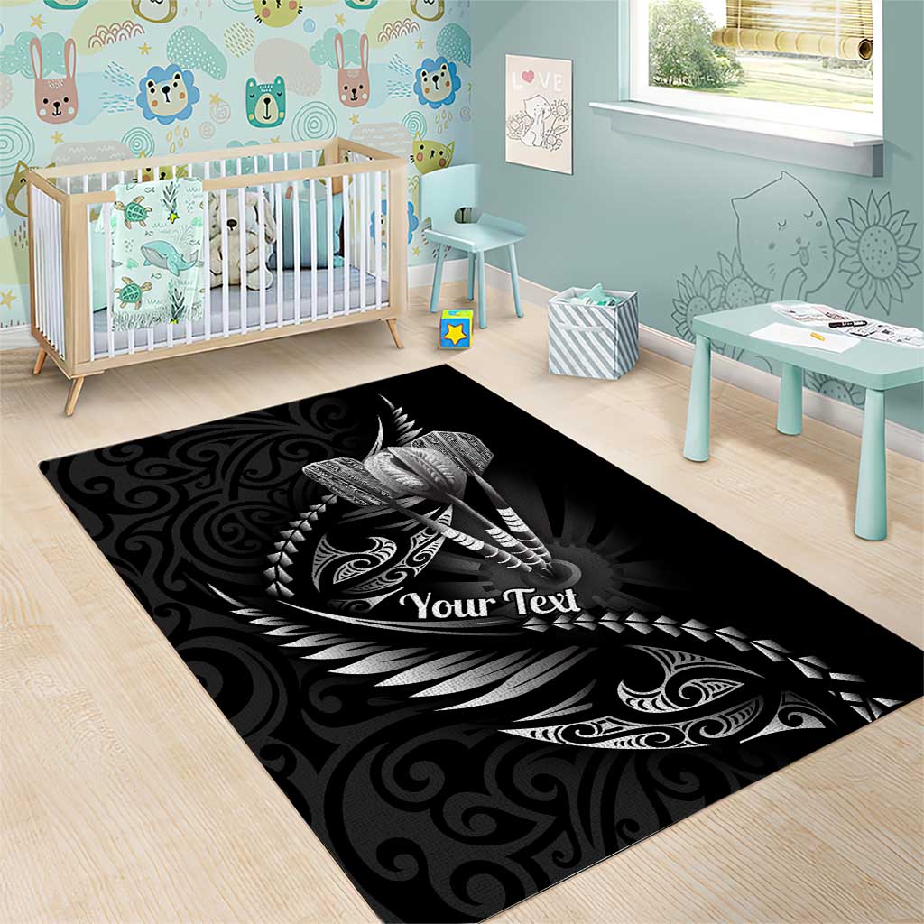 Personalised All Black New Zealand Darts Area Rug Aoteroa Fern Maori Galaxy Style