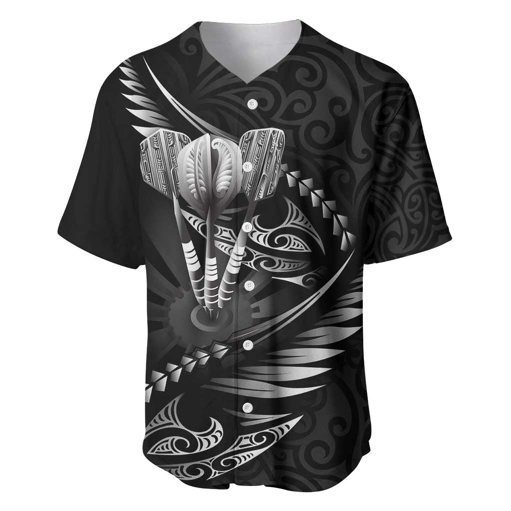 Personalised All Black New Zealand Darts Baseball Jersey Aoteroa Fern Maori Galaxy Style LT14 Black - Polynesian Pride